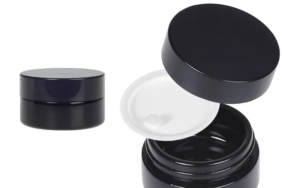 Schwarze Glasdose 30ml für Creme mit Deckel und Kunststoffverschluss Schwarze Glasdose 30ml für Creme mit Deckel und Kunststoffverschluss