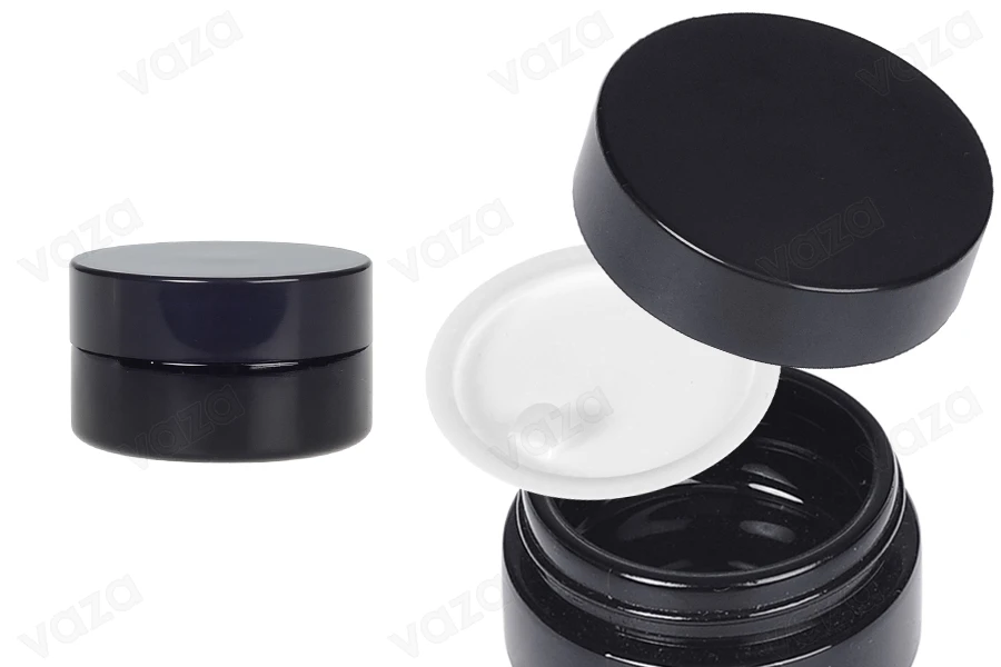 Γυάλινο μαύρο βαζάκι 30 ml (πλακέ) για κρέμα με μαύρο καπάκι και πλαστικό παρέμβυσμα Γυάλινο μαύρο βαζάκι 30 ml (πλακέ) για κρέμα με μαύρο καπάκι και πλαστικό παρέμβυσμα-εικόνα_προϊοντική