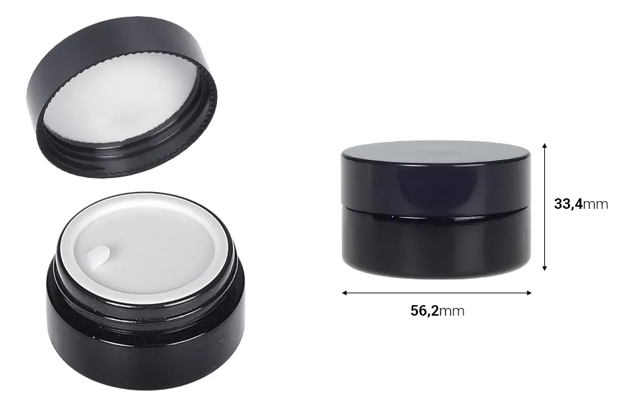 Schwarze Glasdose 30ml für Creme mit Deckel und Kunststoffverschluss Schwarze Glasdose 30ml für Creme mit Deckel und Kunststoffverschluss