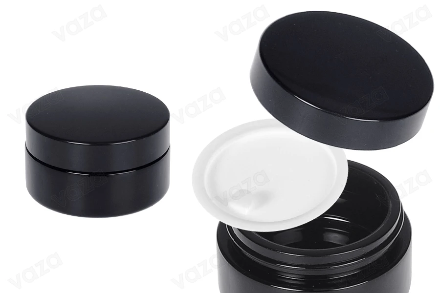 Schwarze Glasdose 50ml für Creme mit Deckel und Kunststoffverschluss-produktbild