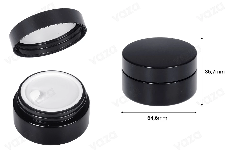 Schwarze Glasdose 50ml für Creme mit Deckel und Kunststoffverschluss-bildabmessungen