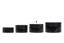 Γυάλινο μαύρο βαζάκι 50 ml (πλακέ) για κρέμα με μαύρο καπάκι και πλαστικό παρέμβυσμα