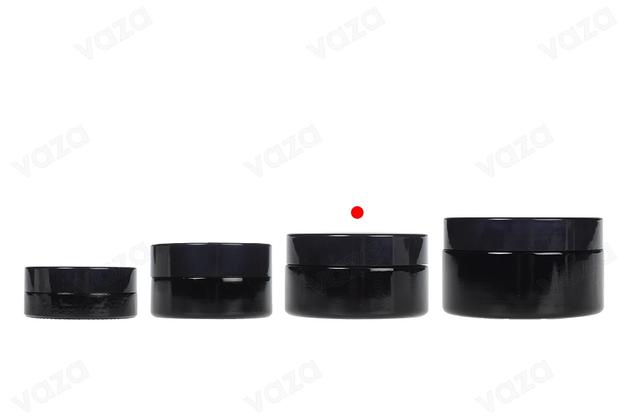 Schwarze Glasdose 50ml für Creme mit Deckel und Kunststoffverschluss-bildgruppe