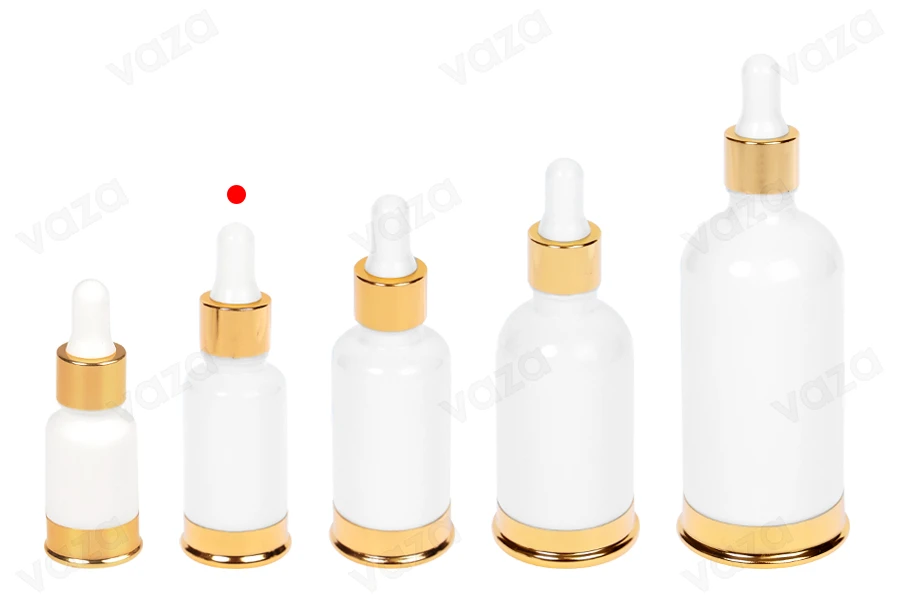 Μπουκαλάκι γυάλινο 20 ml λευκό με πλαστικό σταγονομετρητή και χρυσή βάση αλουμινίου Μπουκαλάκι γυάλινο 20 ml λευκό με πλαστικό σταγονομετρητή και χρυσή βάση αλουμινίου-εικόνα_σύνθεση