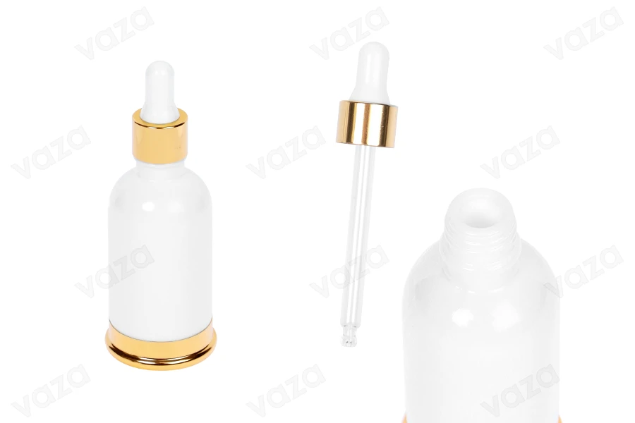 50 ml white glass bottle with dropper and gold aluminum base 50 ml white glass bottle with dropper and gold aluminum base-image_product