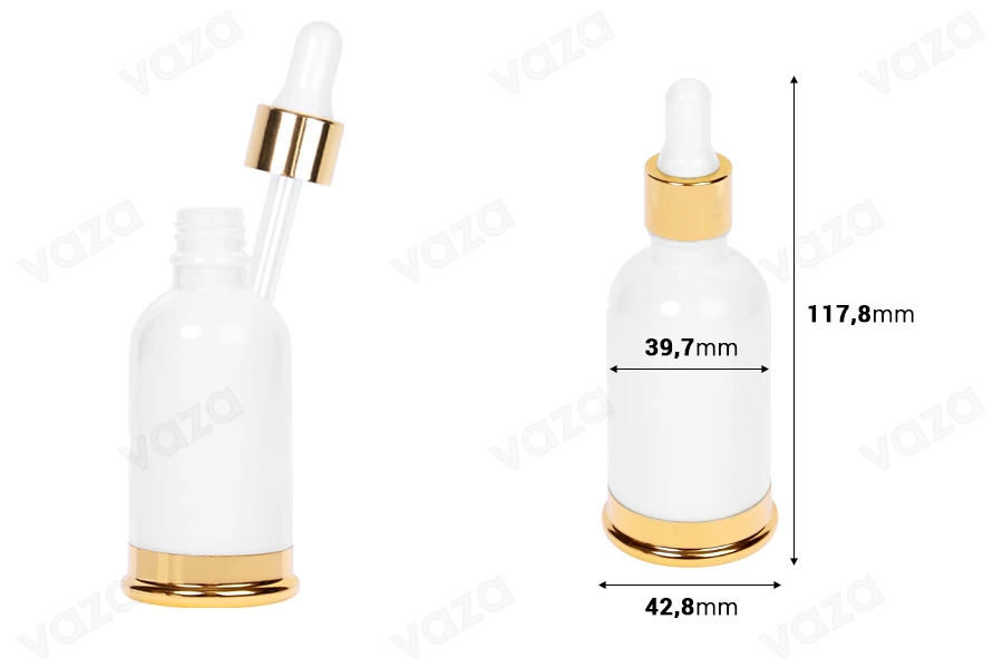 50 ml white glass bottle with dropper and gold aluminum base 50 ml white glass bottle with dropper and gold aluminum base-image_dimensions