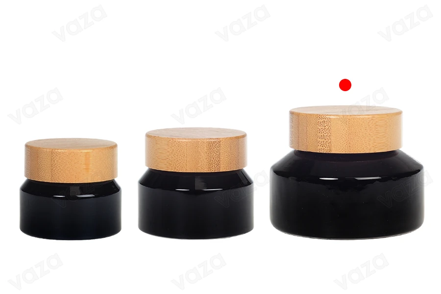 Barattolo di vetro per crema da 100 ml di colore nero con coperchio in bambù e sigillo in plastica-gruppo_immagini