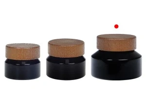 Glasdose für Creme 100ml in schwarzer Farbe mit Holzdeckel und Kunststoffverschluss-5