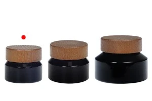 Glasdose für Creme 30ml in schwarzer Farbe mit Holzdeckel und Kunststoffverschluss-5