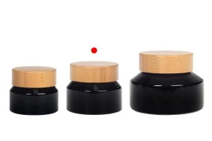 Glasbehälter für Creme 50ml in schwarzer Farbe mit Bambusdeckel und Kunststoffverschluss-5