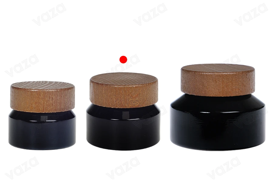 Barattolo in vetro per crema da 50 ml di colore nero con coperchio in legno e sigillo in plastica Barattolo in vetro per crema da 50 ml di colore nero con coperchio in legno e sigillo in plastica-gruppo_immagini