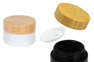 Βαζάκι γυάλινο για κρέμα 50 ml με bamboo καπάκι και πλαστικό παρέμβυσμα-1