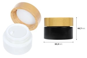 Βαζάκι γυάλινο για κρέμα 50 ml με bamboo καπάκι και πλαστικό παρέμβυσμα-2