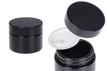 Βαζάκι για κρέμα γυάλινο 50 ml σε μαύρο χρώμα με καπάκι και πλαστικό παρέμβυσμα