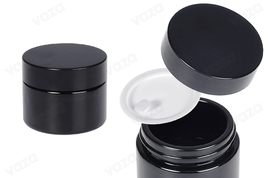 Barattolo per crema in vetro da 50 ml di colore nero con coperchio e sigillo in plastica Barattolo per crema in vetro da 50 ml di colore nero con coperchio e sigillo in plastica-εικόνα_προϊοντική