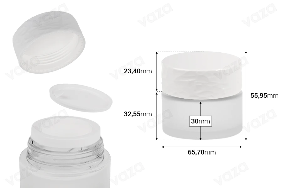 Nachfüllbarer Sandstrahlbehälter aus Glas 30 ml mit weißem Deckel und Kunststoffdichtung Nachfüllbarer Sandstrahlbehälter aus Glas 30 ml mit weißem Deckel und Kunststoffdichtung-bildabmessungen
