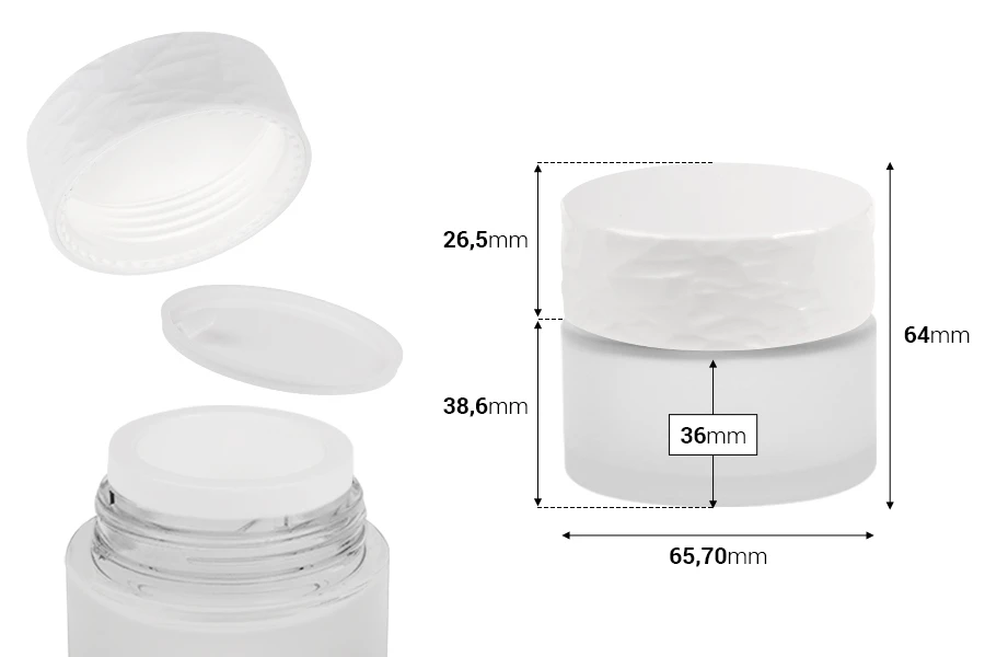 Barattolo in vetro ricaricabile da 50 ml con tappo in acrilico e guarnizione in plastica Barattolo in vetro ricaricabile da 50 ml con tappo in acrilico e guarnizione in plastica