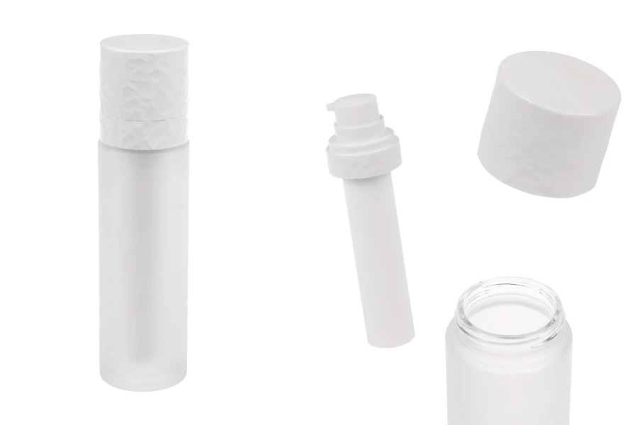 Flacone ricaricabile da 50 ml con pompa per crema e custodia esterna in vetro smerigliato