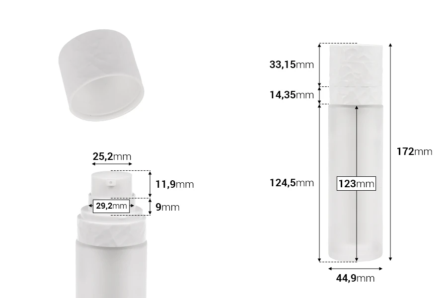 Flacone ricaricabile da 50 ml con pompa per crema e custodia esterna in vetro smerigliato