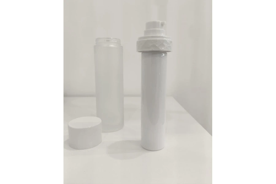 Μπουκάλι airless 15 ml επαναγεμιζόμενο για κρέμα με εξωτερική γυάλινη θήκη αμμοβολής