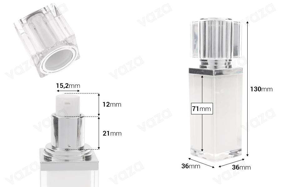 Flacon acrylique de luxe rechargeable 30 ml avec pompe à crème et bouchon-photo_dimensions