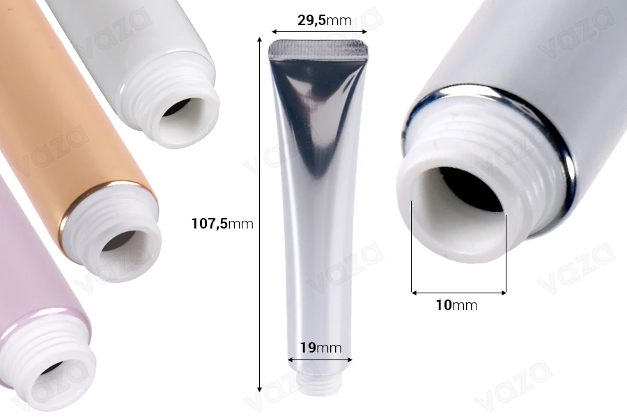 Plastic tube 20 ml (wide mouth) with inner aluminum coating in various colors - 12 pcs Plastic tube 20 ml (wide mouth) with inner aluminum coating in various colors - 12 pcs-image_dimensions