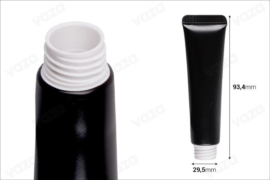 Tubo in plastica da 15 ml (bocca larga) con rivestimento interno in alluminio di colore nero opaco - 12 pz Tubo in plastica da 15 ml (bocca larga) con rivestimento interno in alluminio di colore nero opaco - 12 pz-dimensioni_immagine