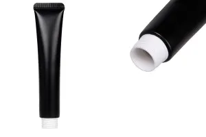 Tubo in plastica da 25 ml (bocca larga) con rivestimento interno in alluminio di colore nero opaco - 12 pz-1