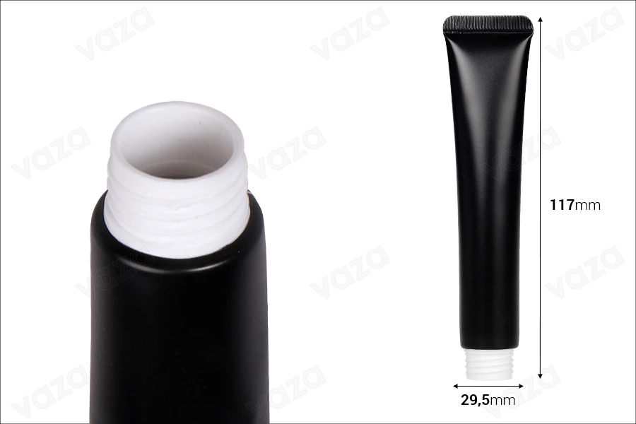 Kunststofftube 25 ml (weite Öffnung) mit innerer Aluminiumbeschichtung in schwarzer Mattfarbe - 12 Stück Kunststofftube 25 ml (weite Öffnung) mit innerer Aluminiumbeschichtung in schwarzer Mattfarbe - 12 Stück-bildabmessungen