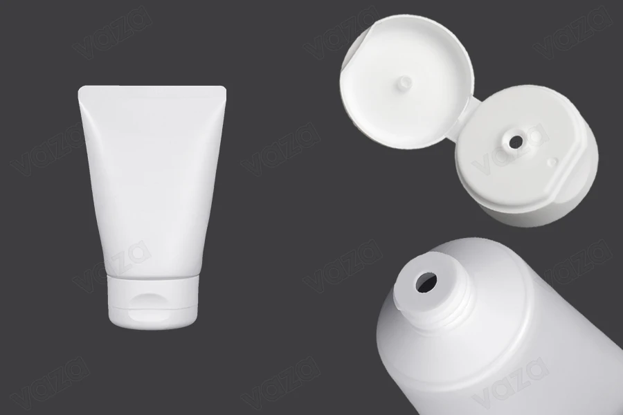 Σωληνάριο πλαστικό 100 ml λευκό με εσωτερική επίστρωση αλουμινίου και καπάκι flip top - 12 τμχ-εικόνα_προϊοντική