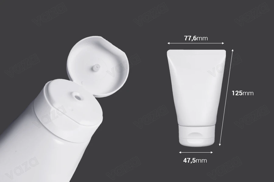 Σωληνάριο πλαστικό 100 ml λευκό με εσωτερική επίστρωση αλουμινίου και καπάκι flip top - 12 τμχ-εικόνα_διαστάσεις