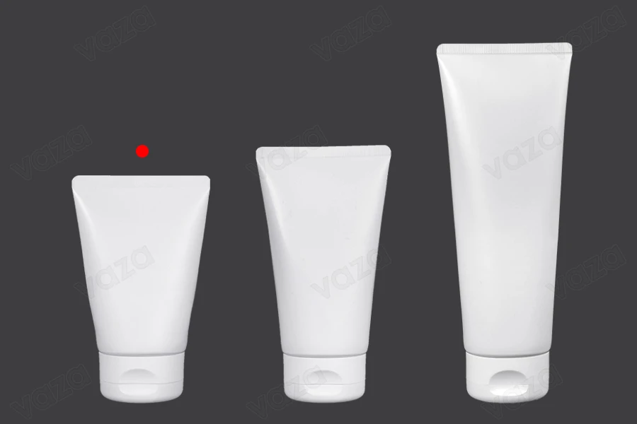 Σωληνάριο πλαστικό 100 ml λευκό με εσωτερική επίστρωση αλουμινίου και καπάκι flip top - 12 τμχ-εικόνα_σύνθεση
