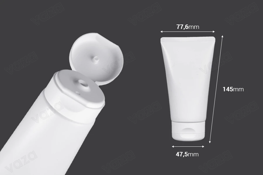 Tub plastik 150 ml i bardhë me shtresë të brendshme alumini dhe kapak flip-top – paketim prej 12 copësh.-imazh_dimensione