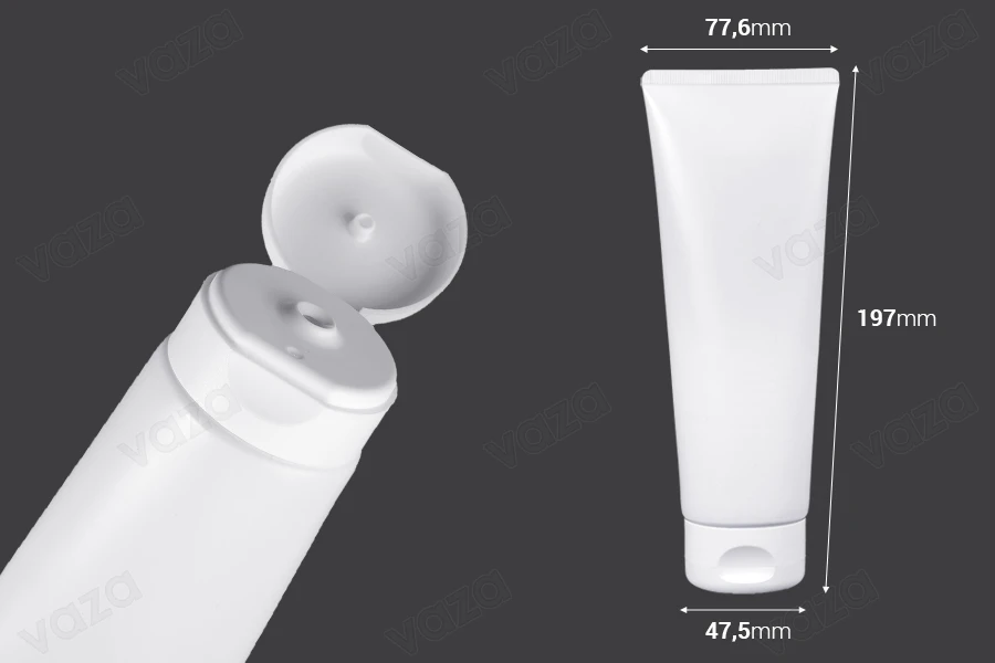 Tub plastik 200 ml i bardhë me shtresë të brendshme alumini dhe kapak flip-top – paketim prej 12 copësh.-imazh_dimensione