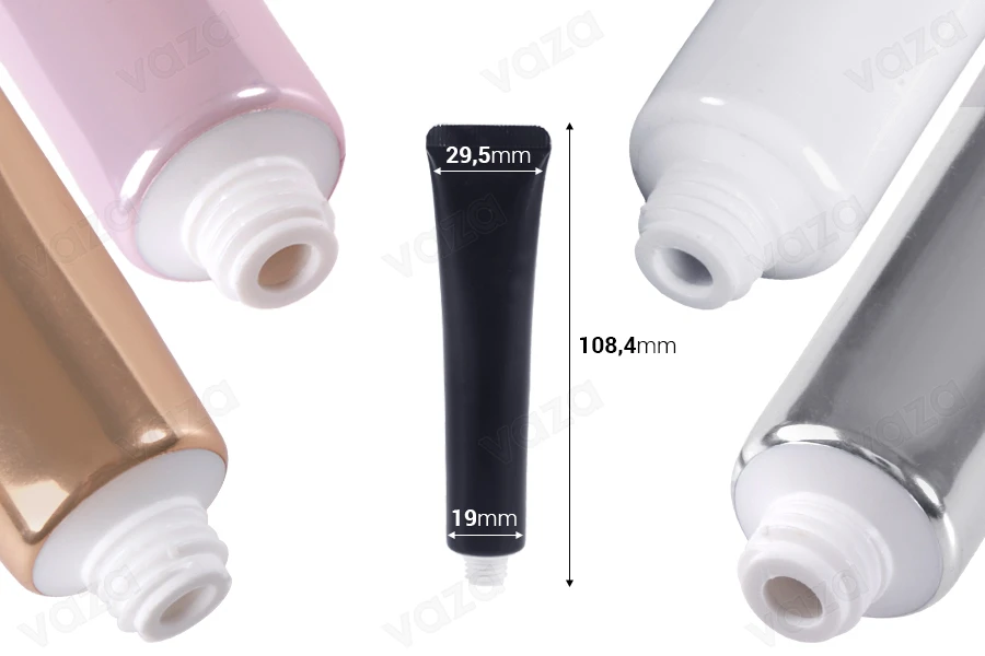 Plastic tube 20 ml (narrow mouth) with inner aluminum coating in various colors - 12 pcs Plastic tube 20 ml (narrow mouth) with inner aluminum coating in various colors - 12 pcs-image_dimensions