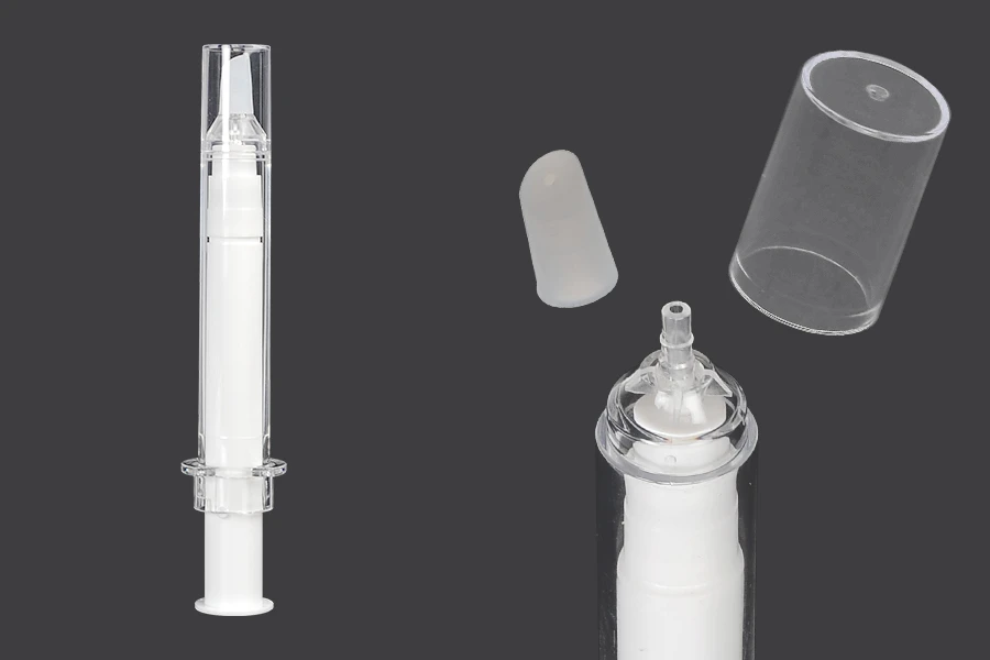 Tubo - siringa acrilica 10 ml airless per uso cosmetico con tappo - 6 pz Tubo - siringa acrilica 10 ml airless per uso cosmetico con tappo - 6 pz