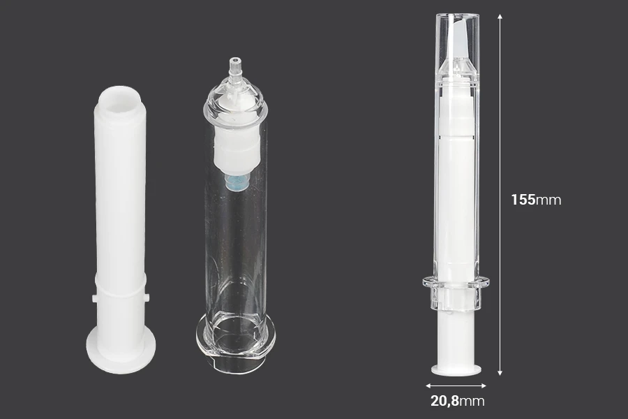 Tubo - siringa acrilica 10 ml airless per uso cosmetico con tappo - 6 pz Tubo - siringa acrilica 10 ml airless per uso cosmetico con tappo - 6 pz