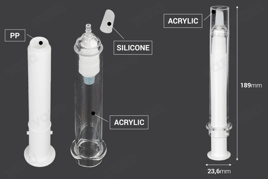 Tube - acrylic syringe 20 ml airless for cosmetic use with cap - 6 pcs Tube - acrylic syringe 20 ml airless for cosmetic use with cap - 6 pcs-εικόνα_διαστάσεις