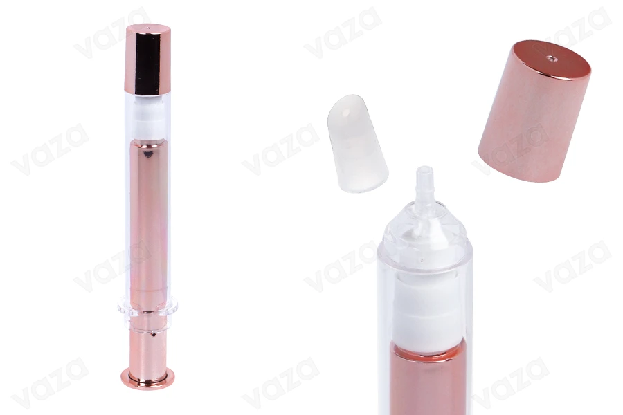 Σωληνάριο - σύριγγα ακρυλική 20 ml airless για καλλυντική χρήση σε rose gold χρώμα με καπάκι - 6 τμχ-εικόνα_προϊοντική