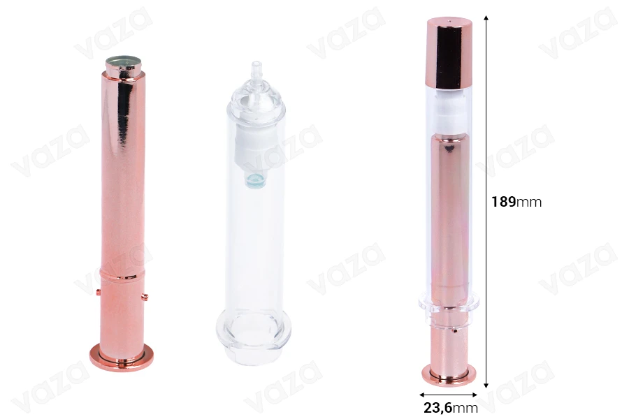 Σωληνάριο - σύριγγα ακρυλική 20 ml airless για καλλυντική χρήση σε rose gold χρώμα με καπάκι - 6 τμχ-εικόνα_διαστάσεις