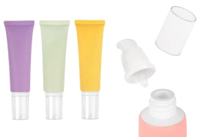 50ml Kunststofftube in verschiedenen Farben mit weißer Pumpe und transparenter Kappe-1