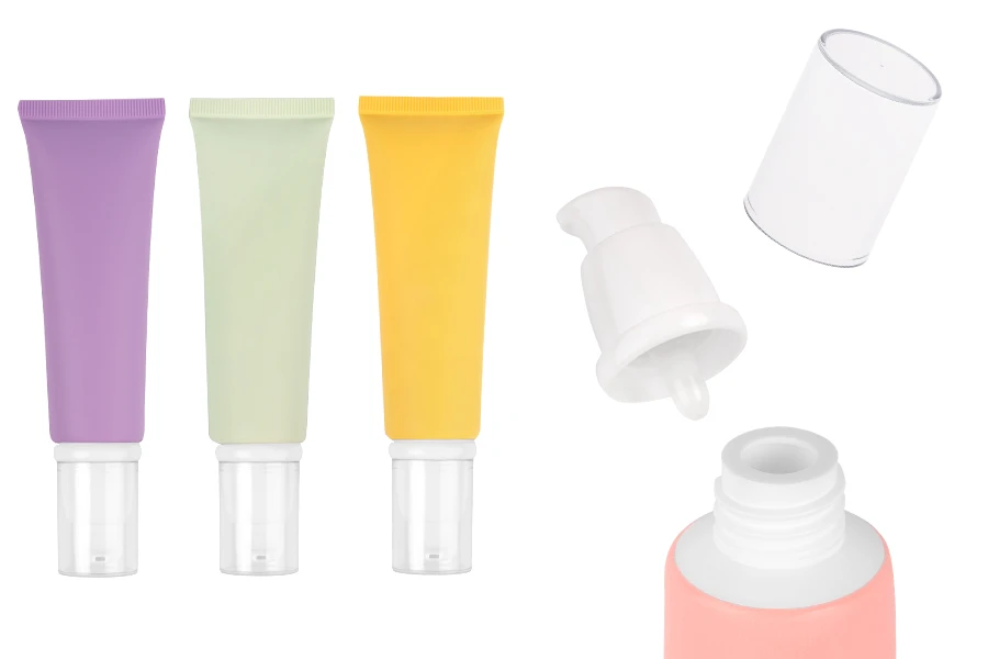 50ml Kunststofftube in verschiedenen Farben mit weißer Pumpe und transparenter Kappe 50ml Kunststofftube in verschiedenen Farben mit weißer Pumpe und transparenter Kappe
