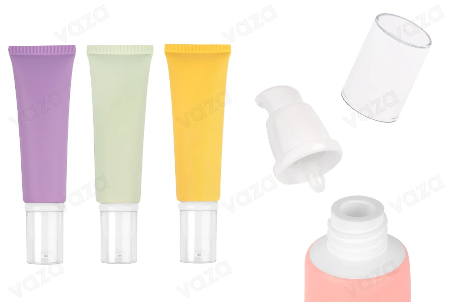 50ml plastic tube in various colors with white pump and transparent cap-image_product