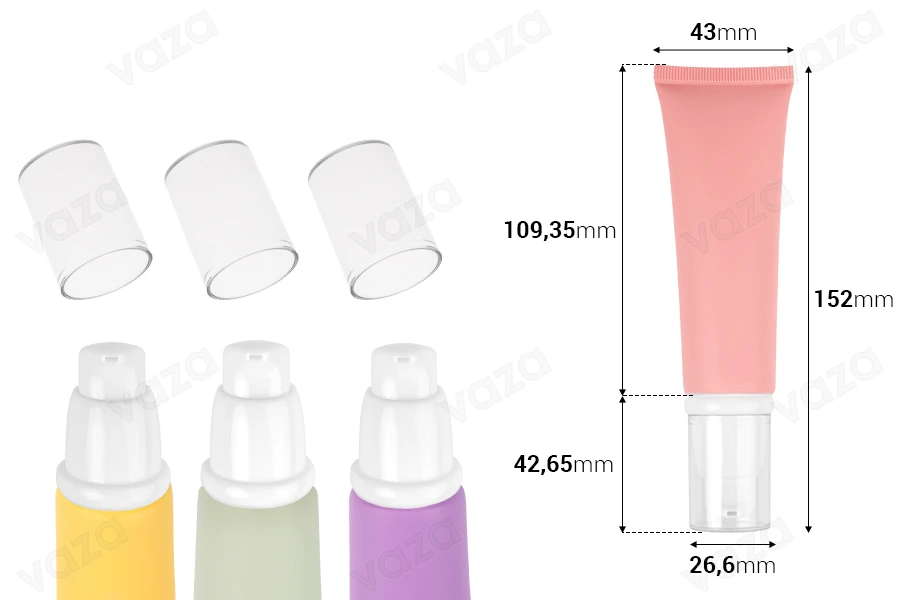 50ml plastic tube in various colors with white pump and transparent cap-image_dimensions