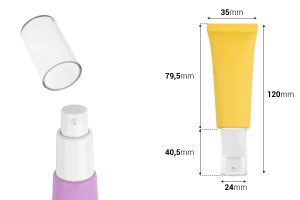30ml Kunststofftube in verschiedenen Farben mit weißer Pumpe und transparenter Kappe-2