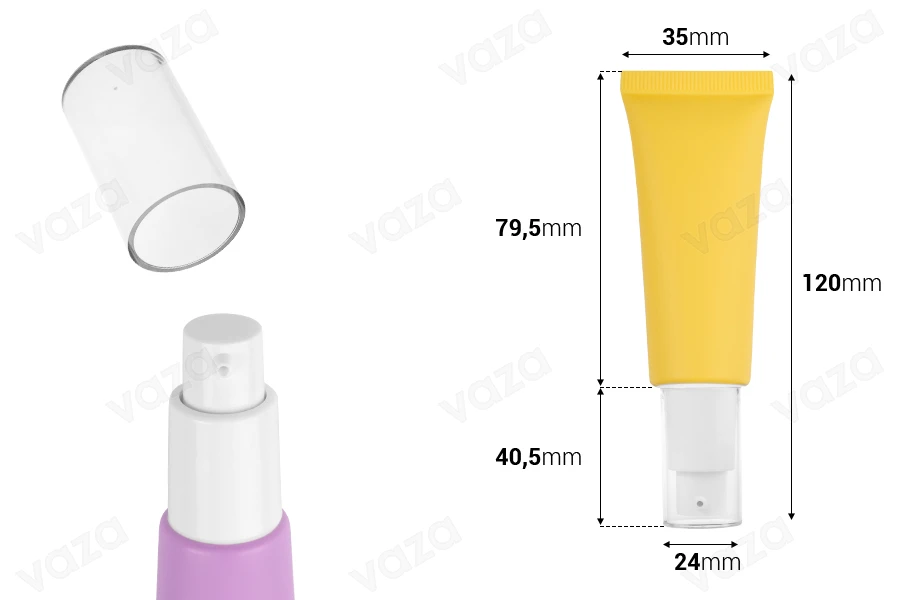 Σωληνάριο πλαστικό 30 ml σε διάφορα ματ χρώματα με λευκή αντλία και διάφανο καπάκι-εικόνα_διαστάσεις