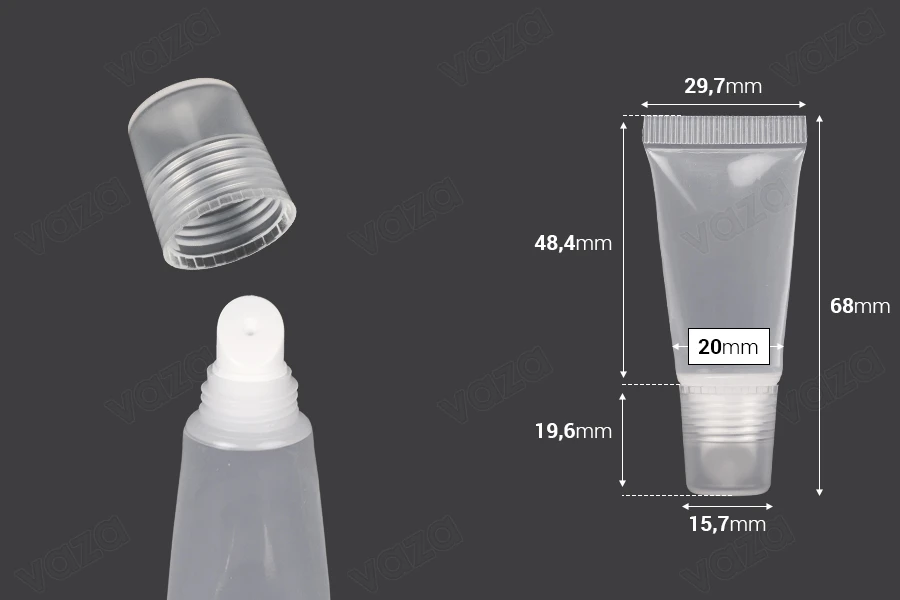 Tub plastik transparent (PP) 5 ml për lip gloss - 12 copë      -imazh_dimensione