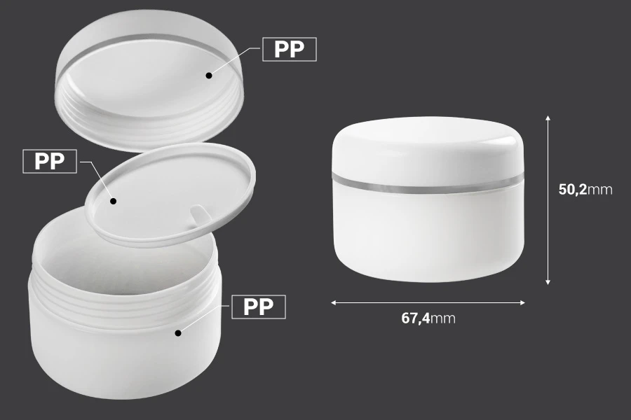 100ml Plastikdose mit silbernen Streifen auf Deckel und Dichtung - 12 Stck