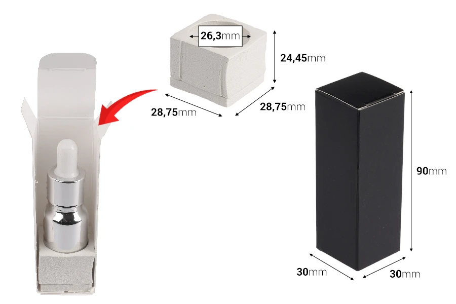 Χάρτινο κουτάκι συσκευασίας 30x30x90 mm με εσωτερική foam θήκη για μπουκάλια αιθέριων ελαίων 10 ml - 20 τμχ Χάρτινο κουτάκι συσκευασίας 30x30x90 mm με εσωτερική foam θήκη για μπουκάλια αιθέριων ελαίων 10 ml - 20 τμχ