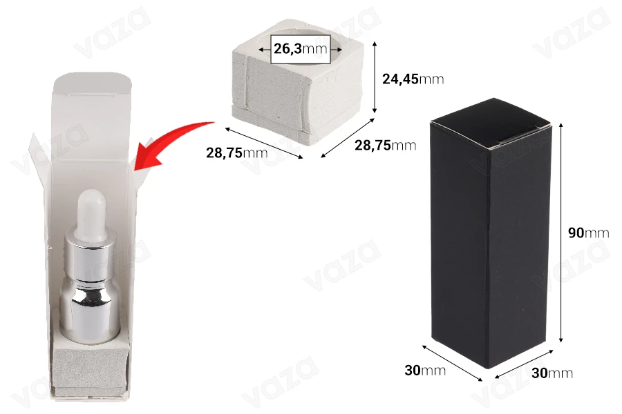 Χάρτινο κουτάκι συσκευασίας 30x30x90 mm με εσωτερική foam θήκη για μπουκάλια αιθέριων ελαίων 10 ml - 20 τμχ Χάρτινο κουτάκι συσκευασίας 30x30x90 mm με εσωτερική foam θήκη για μπουκάλια αιθέριων ελαίων 10 ml - 20 τμχ-εικόνα_διαστάσεις